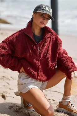 Budget 🔔 Free People Movement Nantucket Fleece Pullover CRIMSON 🧨