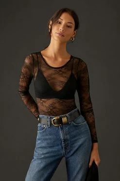 Hot Sale ???? By Anthropologie Lace Bodysuit BLACK ????