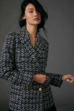 Coupon ๐ฏ Maeve Double-Breasted Tweed Jacket BLACK โจ