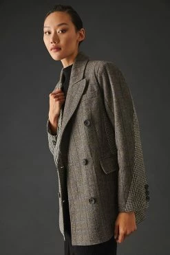 Budget ???? Avec Les Filles Plaid Colorblock Blazer GREY MOTIF ????